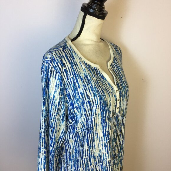 Karen Scott Blouse Shirt Top Sz PXL Womans Petite Blue White Printed 3/4 Sleeve - Picture 13 of 13